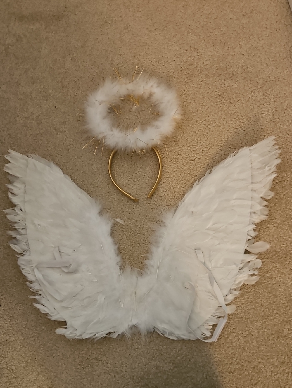 White Feather Angel Wings & Gold Halo Headband